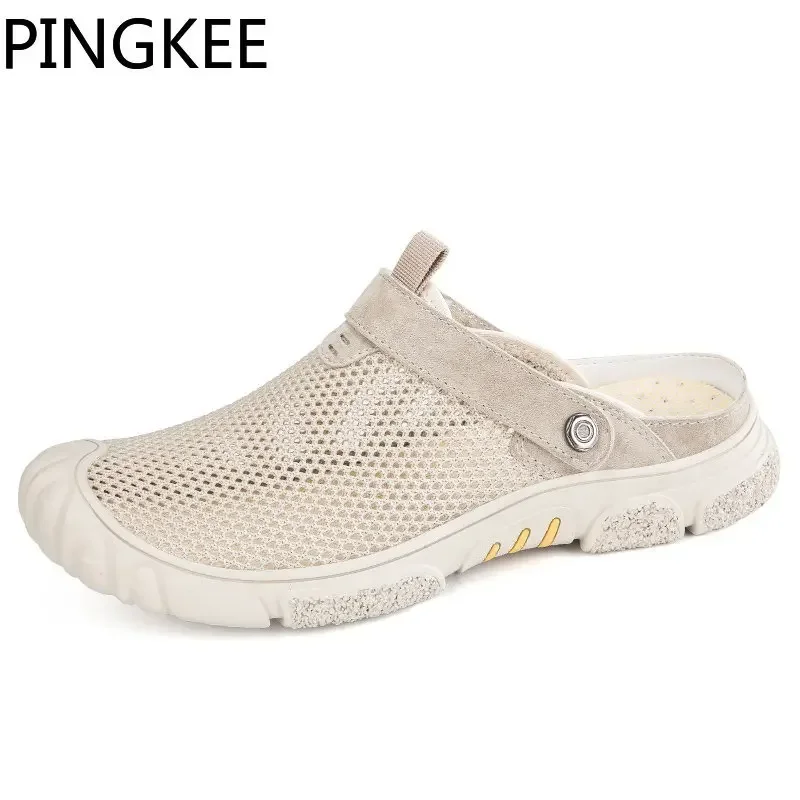 PINGKEE Men\'s Slip-ons Water Shoes For Men Leather Sandals Summer Male Breathable Slip on Beach Men\'s Shoes Men Sandals Shoes