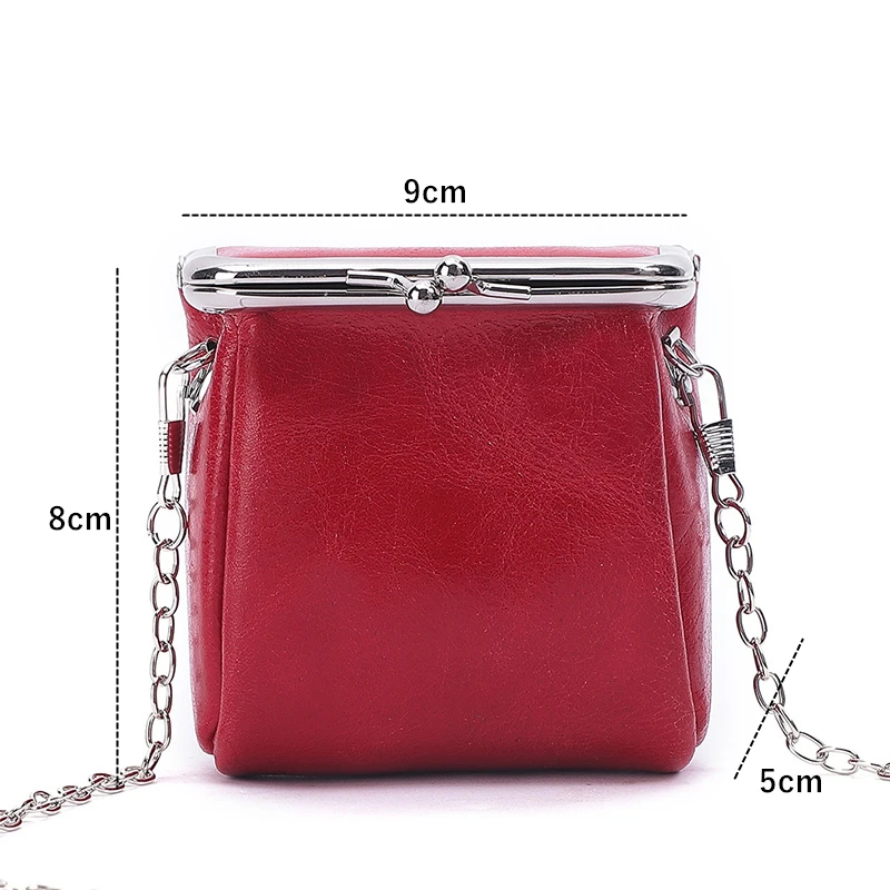 Retro Square Women Coin Purses Genuine Leather Hasp Small Wallet with Chain Key Lipstick Card Holder Female Clutch Shoulder Bag