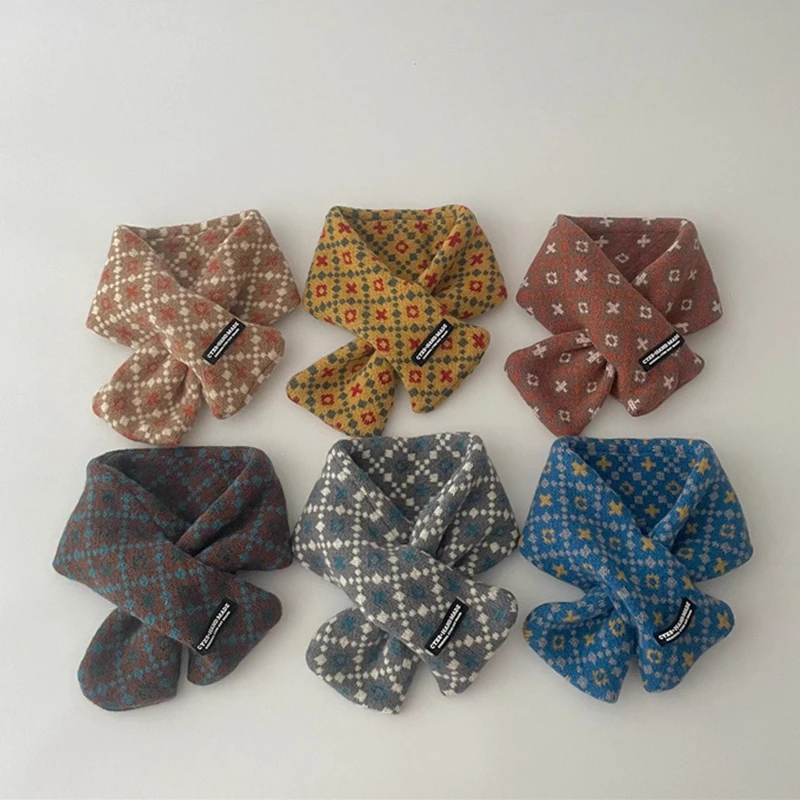 Baby Scarf for Children Autumn Winter Scarves Cute Acrylic Knitted Neckerchief‌ Girls Boy Printed Neck Wrap Kids Accessories