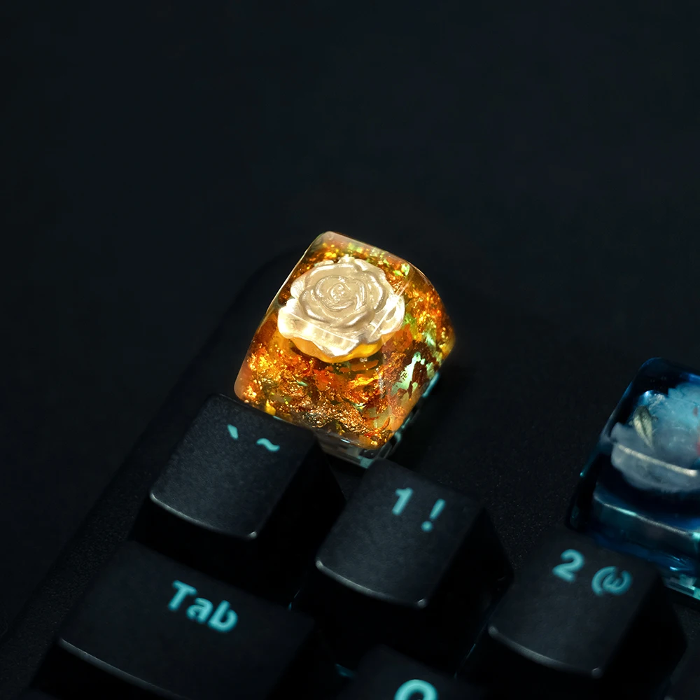 

1pc DIY Rose Resin Keycaps OEM R4 ESC Key Cross Axis Switch Mechanical Gaming Keyboard Gold Backlit Keycap