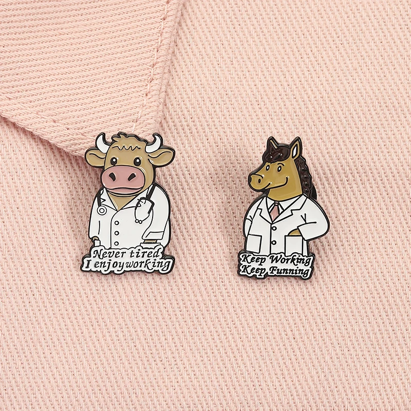 Never Tired I Enjoy Working Enamel Pins Keep Working Keep Funning Funny Animal Brooches Lapel Badge Jewelry Gifts for Friends