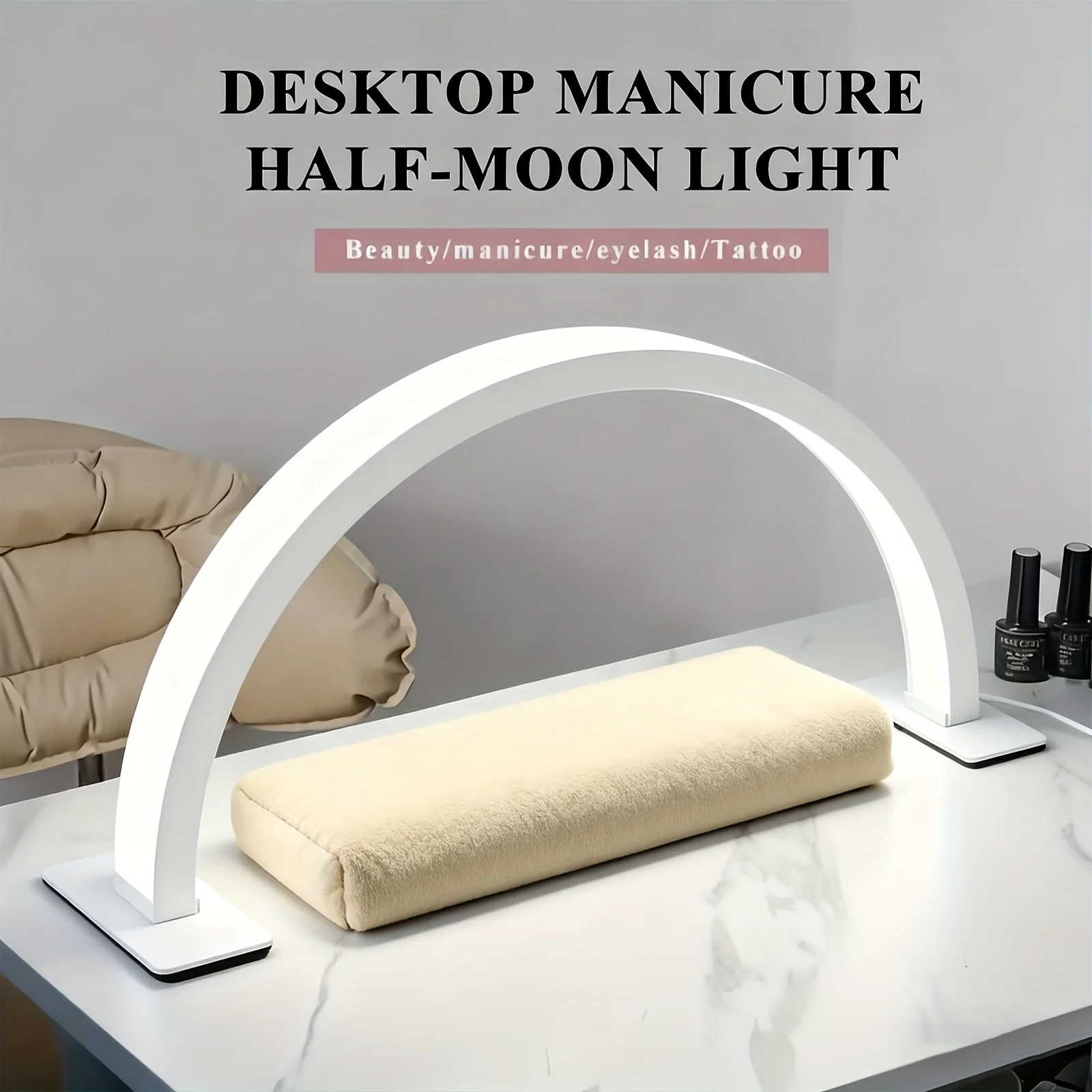 

Half Moon Light for Nail Desk, Professional LED Light with 3 Color Temperatures LED Desk Lamp for Nail Art, Tattoos, Reading