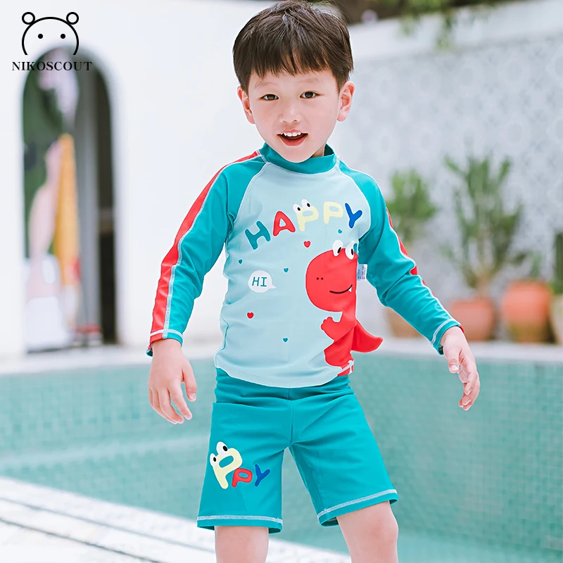 Children\'s Swimsuit Boys Split 2024 New Swimsuit Summer Children\'s Dinosaur Long-Sleeved Sun Protection Baby Swimsuit