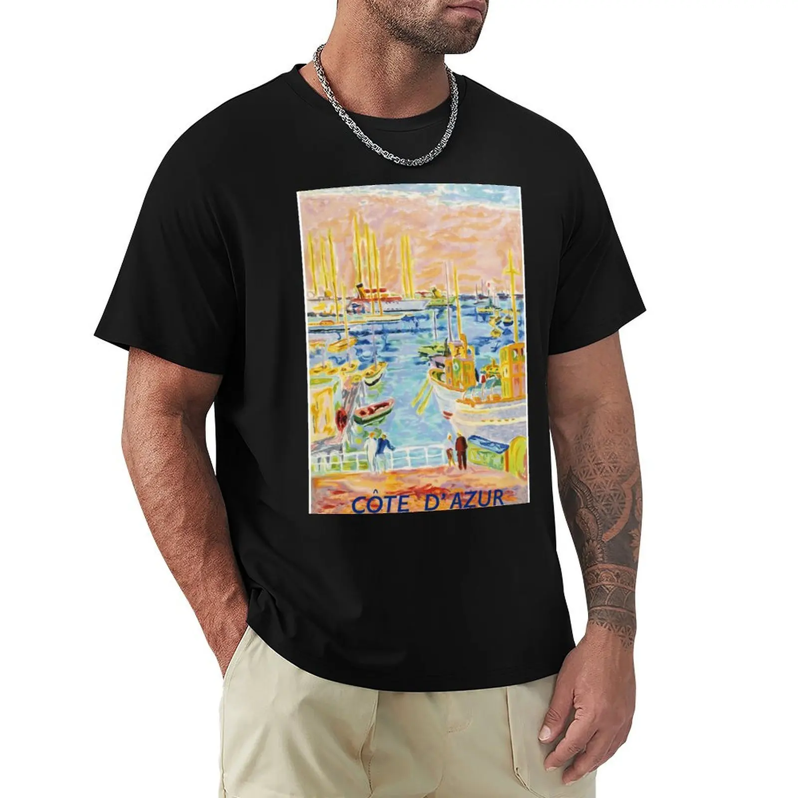 

Cote d' Azur, France Vintage Travel Poster T-Shirt Relaxed Fit Casual Short Sleeve Top
