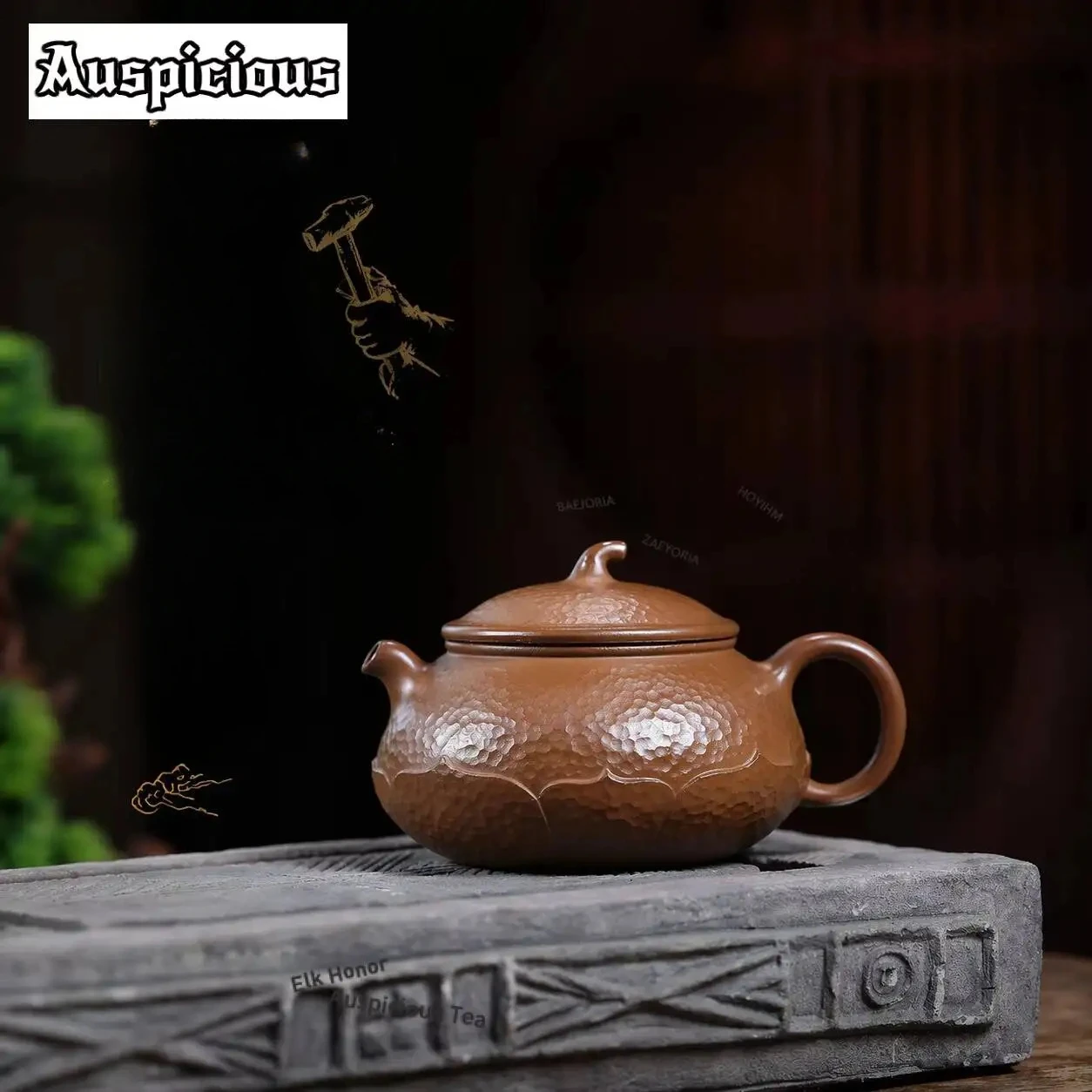 ZAEYORIA 320ml Authentic Yixing Purple Clay Lotus Throne Teapots Handmade Eggplant Pot Raw Ore Mud Kettle Chinese Zisha Tea Set