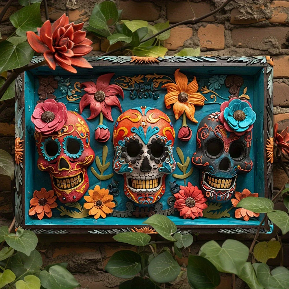 

Mexican Day of The Dead Sugar Skull Sign - Wall Art Decor for Home, Garden, Classroom - Vintage Style, Lightweight, Funny Gift