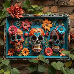 Mexican Day of The Dead Sugar Skull Sign - Wall Art Decor for Home, Garden, Classroom - Vintage Style, Lightweight, Funny Gift