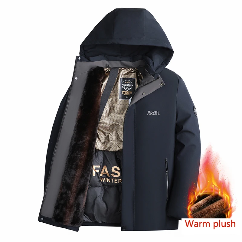 2024 New Arrival Warm Padded Jacket Men's Winter Luxury Detachable Hooded Windproof Down Cotton Coat Men's Wool Cold-proof Parka