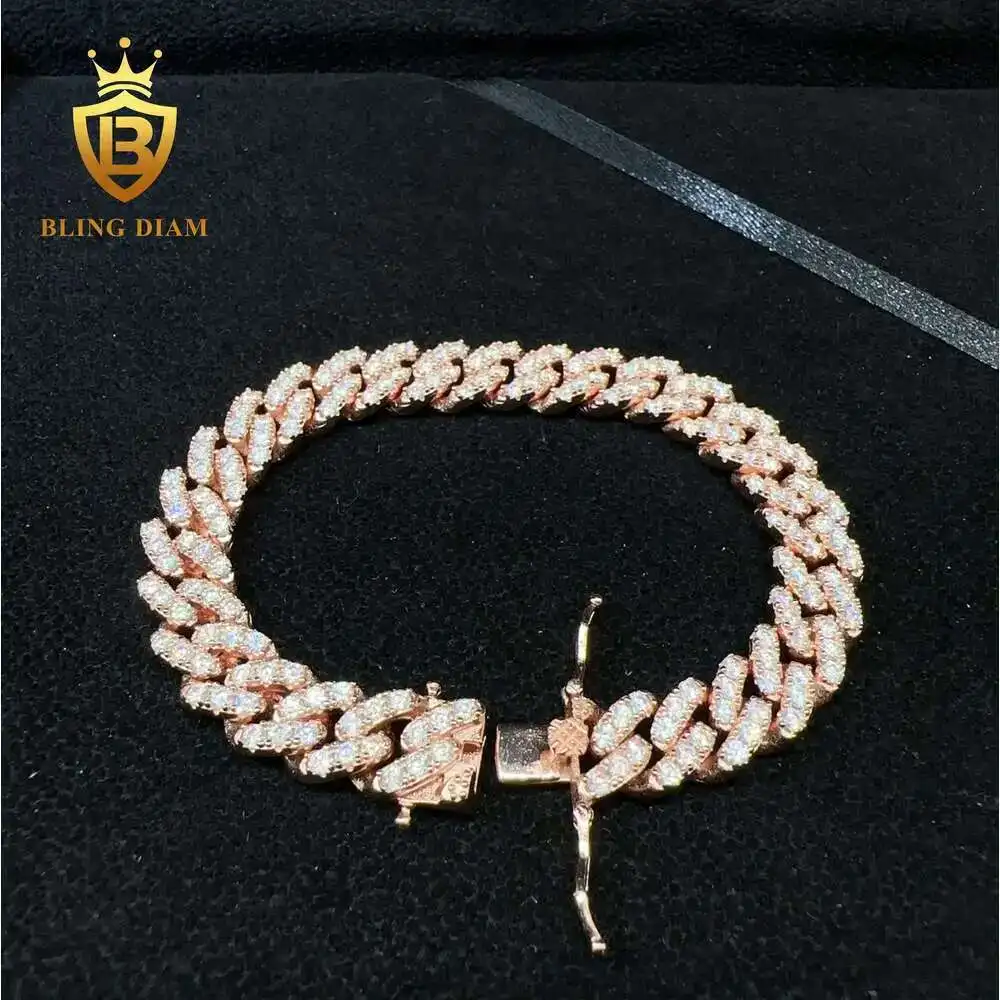 

New Arrival Hip Hop Bracelet 10.4mm 7 8 9 S925 Moissanite Diamond Iced Out Cuban Bracelet