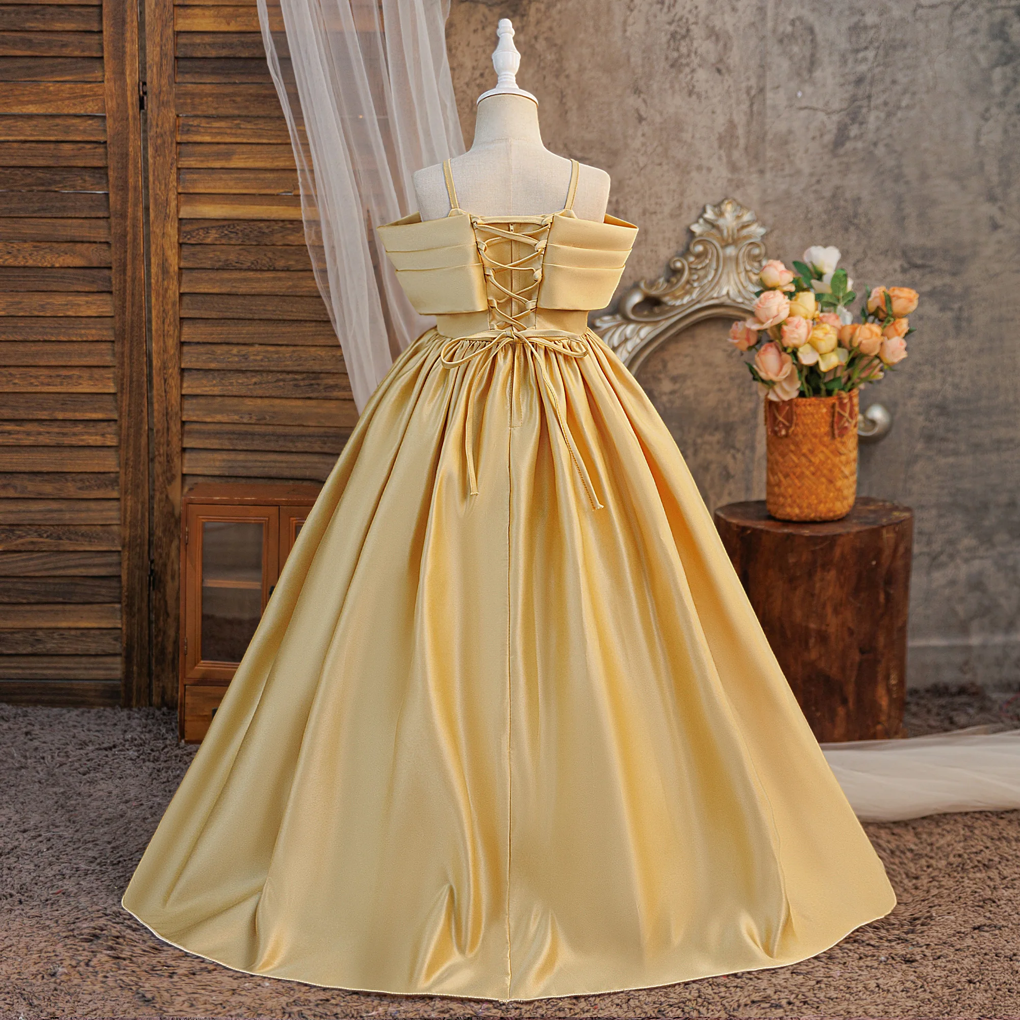 Langes Kinderkleid mit Schleppe zum Geburtstag des Dichters, Sling-Schlepprock, Party-Abendkleid für Geigenauftritte – Detail 4