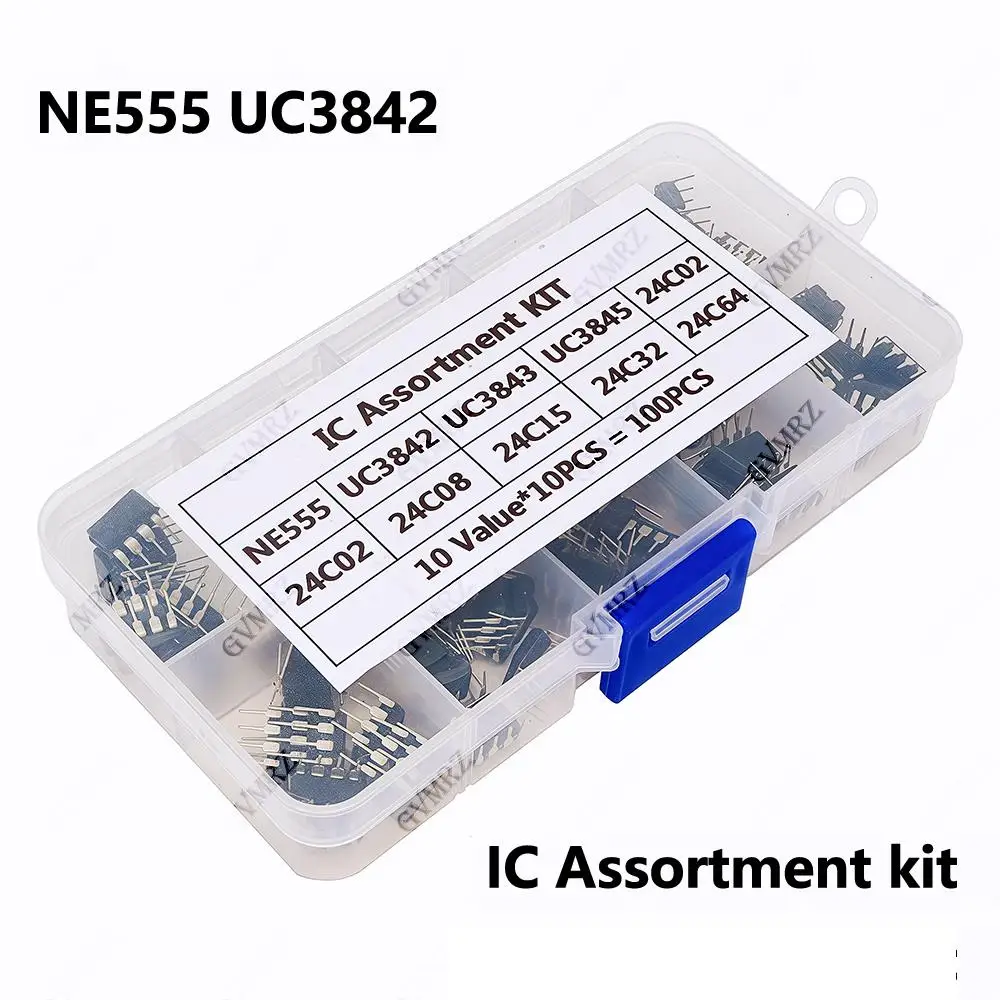 10Values IC Assortment kit NE555 UC3842 AT 24C02 24C08 24C15 24C32 24C64 Each 10PCS UC3843 UC3845