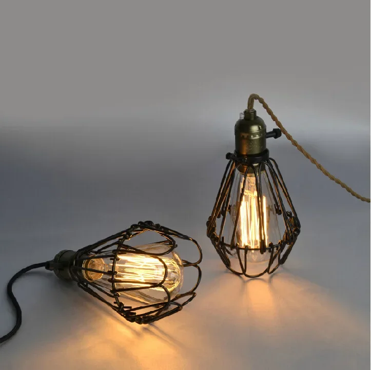 

Vintage Edison Small Droplight Restaurant Bedside Kitchen Home Decor Lighting Fixture Industrial Wind Iron Cage Pendant Lamp