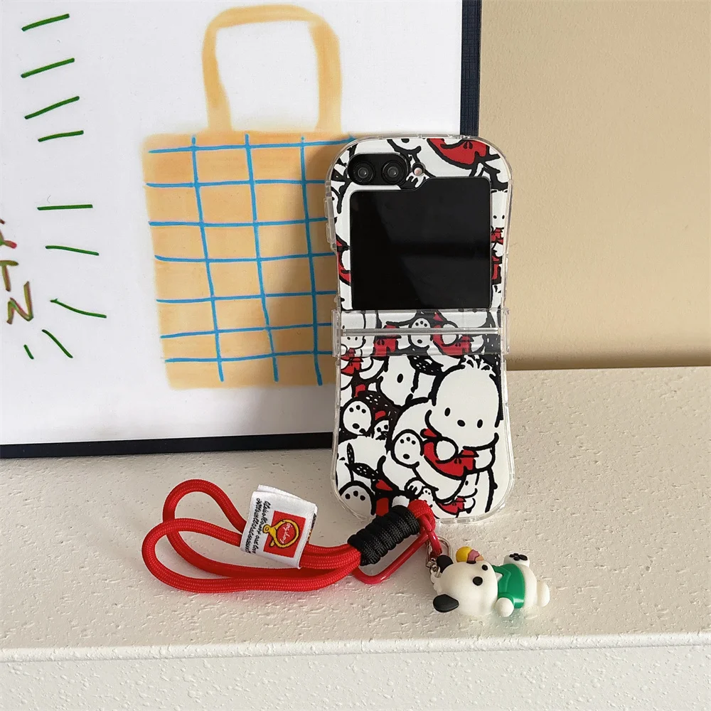 Vollbild Sanrio für Hello Kitty Pochacco mit Umhängeband, niedlicher Cartoon, Samsung Galaxy für Z Flip 7 Z Flip 6 Z Flip 5 Z Flip 4 3