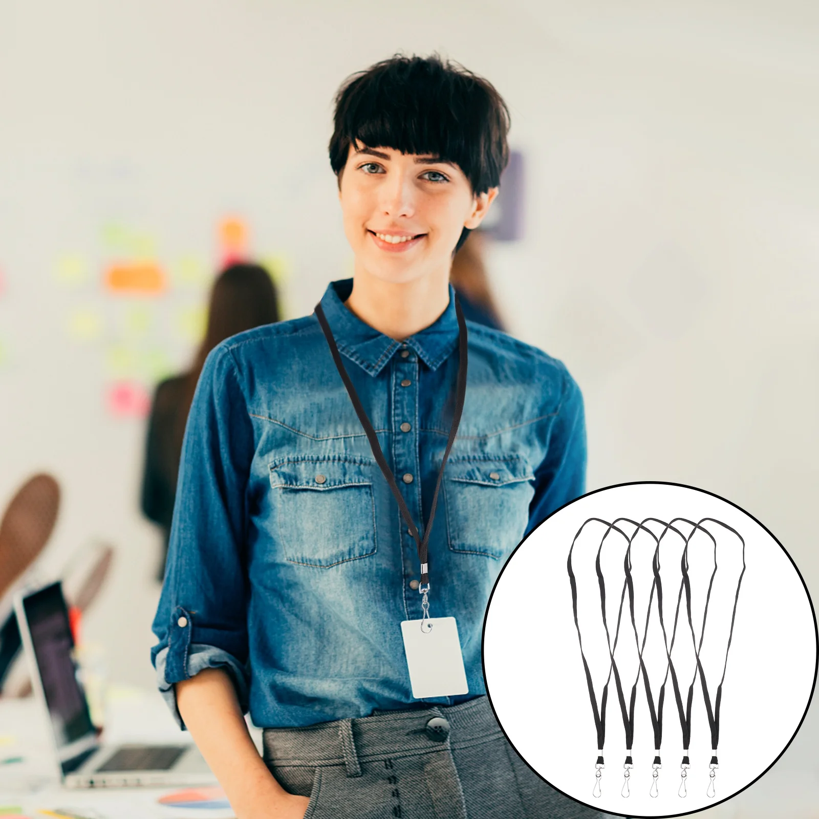 

50Pcs School Cards Lanyard Black ID Badge Holder Neck Strap for Work Cards Key Hanging Reel Rope 49cm Design