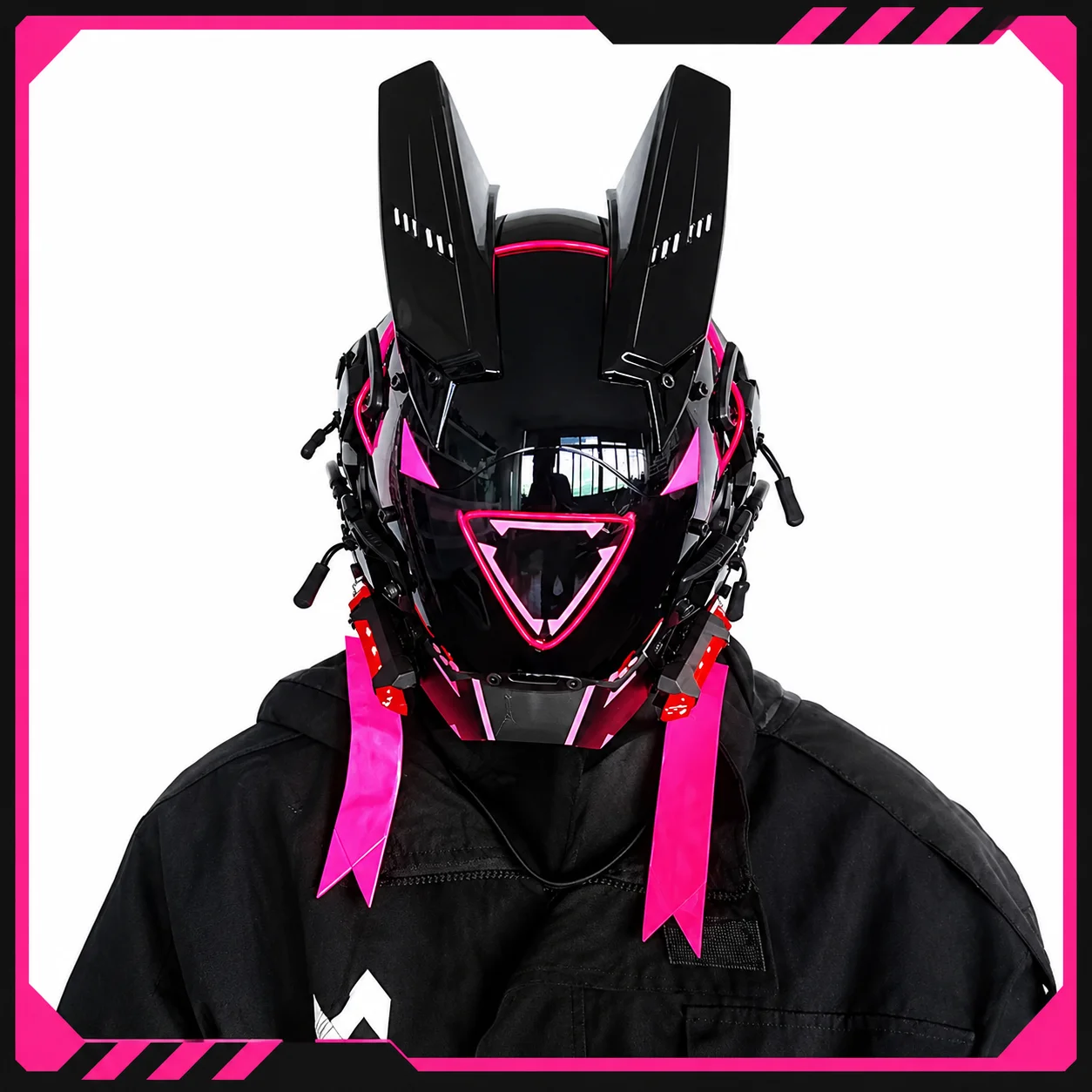 In Stock Cyberpunk Mask Round Light Wing Braid Triangle Light Music Festival Led Glow Tech Feel Boy Helmet Festival Gift
