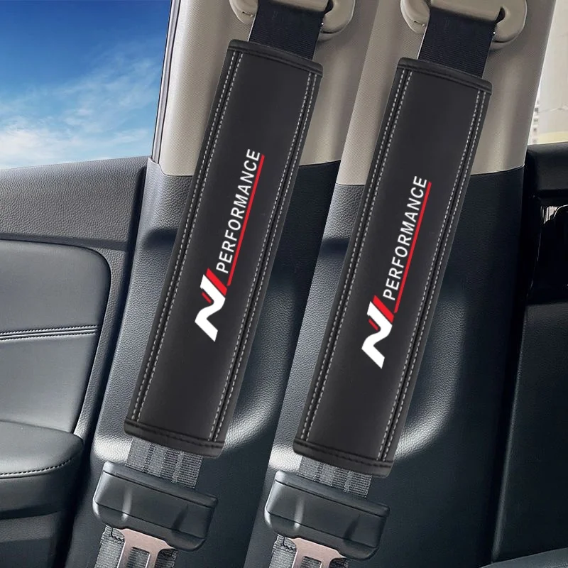 2Pcs Nappa Leather Seat Belt Shoulder Cover Protection Pads For Hyundai N LINE NLINE i10 i20 i30 N Performance Car Accessories