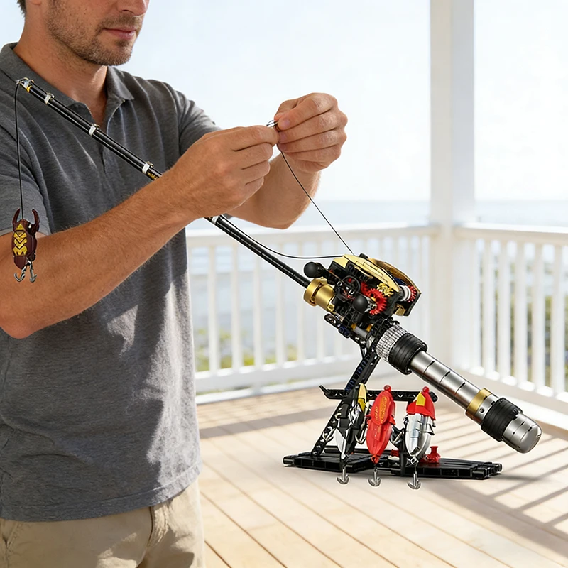 

Fishing Rod Building Blocks Set with Display Stand, DIY Adult Model Kit, Creative Construction Toys for Kids, Gift for Men Teens