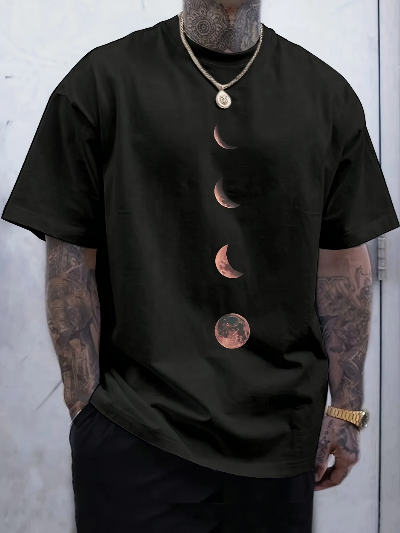 เสื้อยืดคอกลมหรูหราสําหรับผู้ชายผ้าฝ้าย 100% |   รูปแบบเรขาคณิตข้างขึ้นข้างแรม พอดีปกติสําหรับฤดูร้อน - สไตล์ธุรกิจลําลอง