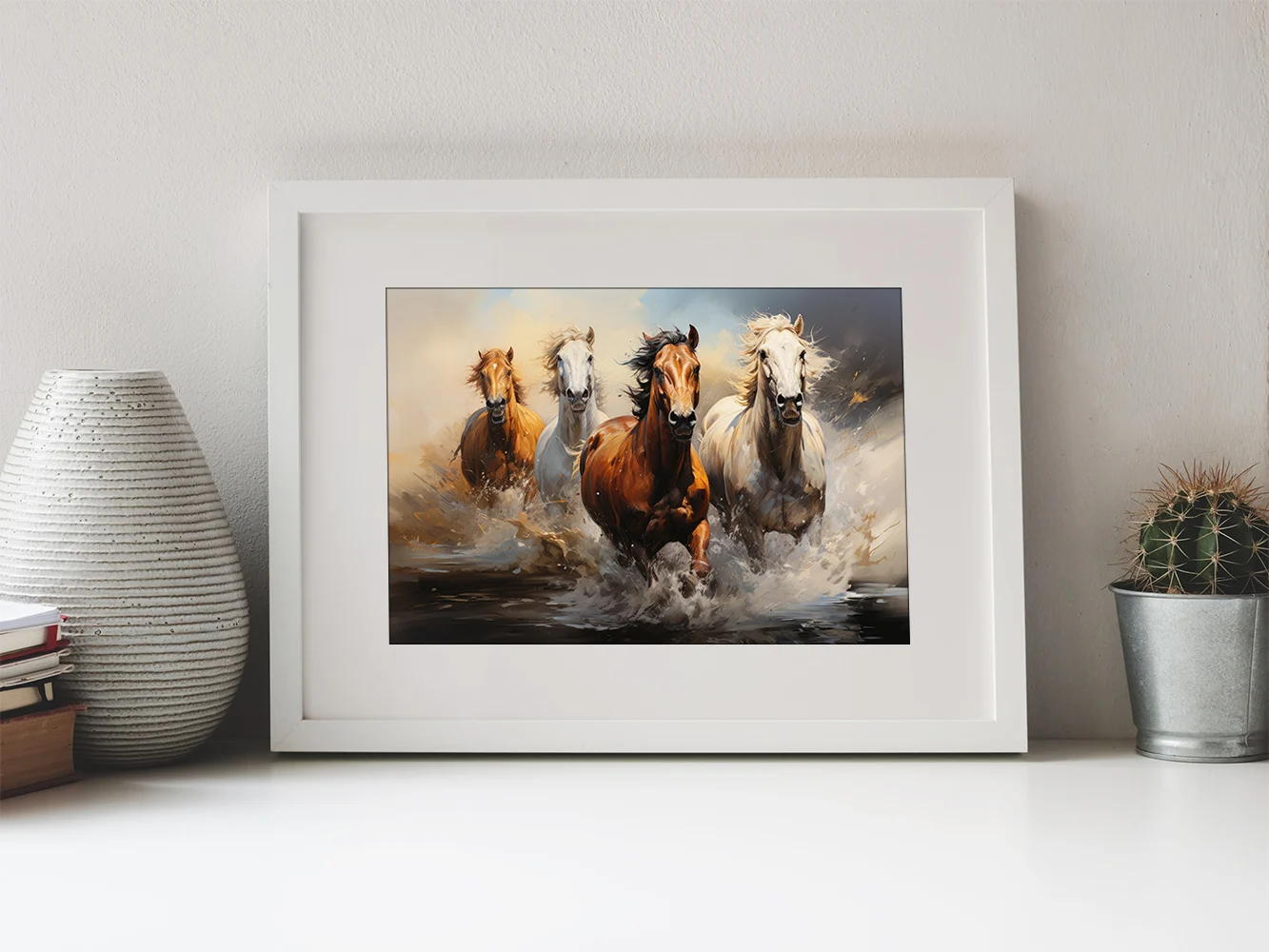 4 Running Horses Canvas Painting Cool Animal Poster Wall Art Prints Artwork Home Decor Items Illustration