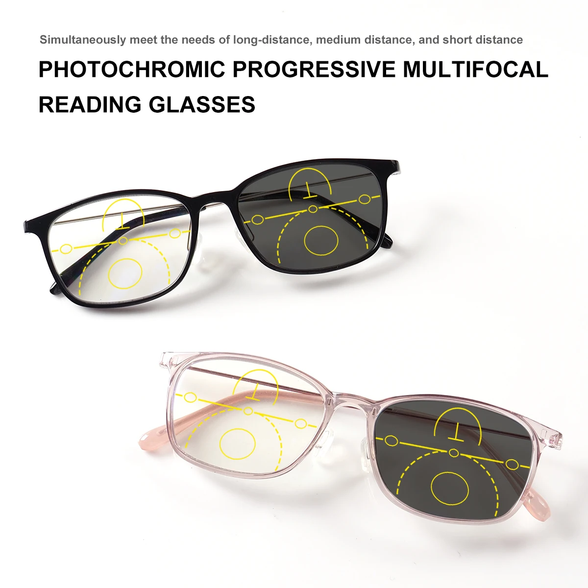 Photochrome, progressive multifokale Lesebrille, geeignet für verschiedene tägliche Anwendungsszenarien, mit klarer Sicht, geeignet für Männer und Frauen.