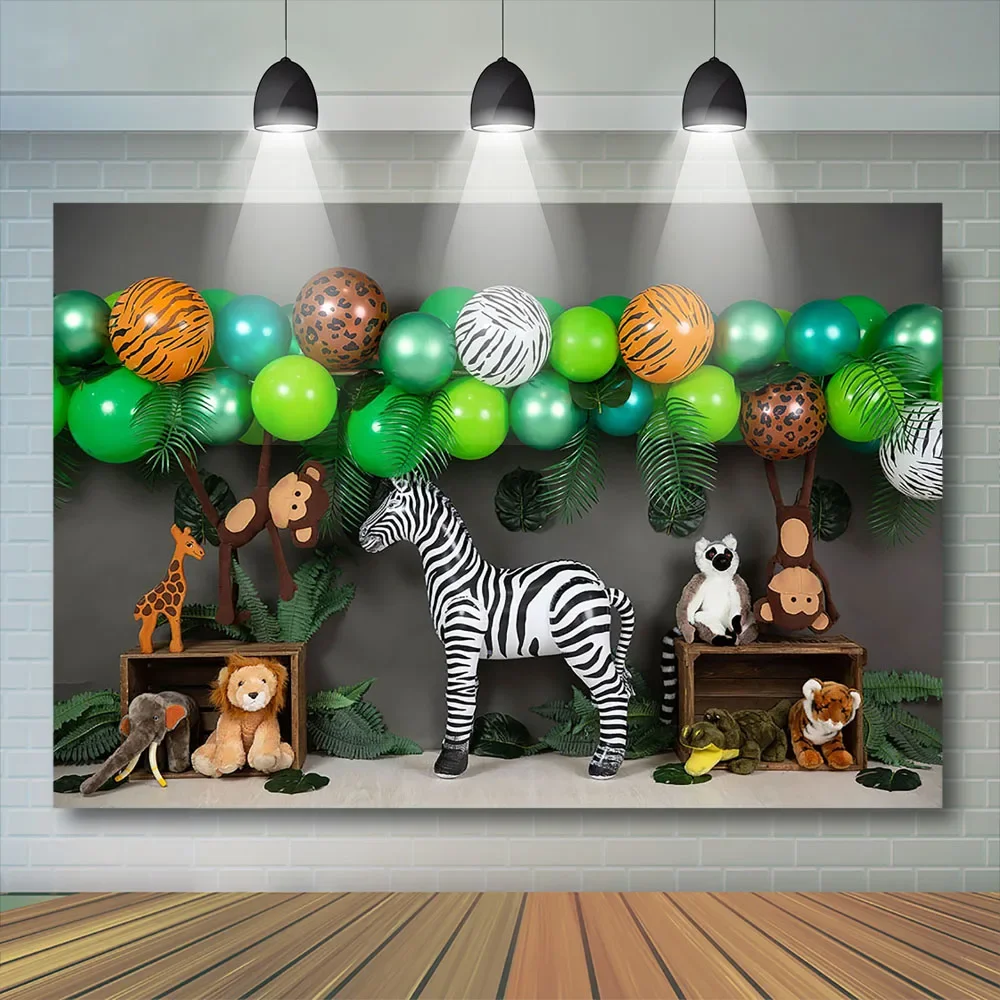 خلفية تصوير لموضوع حديقة الحيوان لعيد ميلاد الطفل الأول للأطفال صورة كعكة سحق الحيوان النمر حفلة راية فتاة استوديو الصور