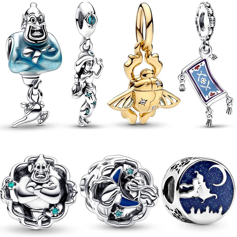 Fit Pandora Disney Aladdin and His Lamp Charms Bracelet Women Cute Scarab Magic Carpet Genie Jasmine Beads for Jewery Making DIY