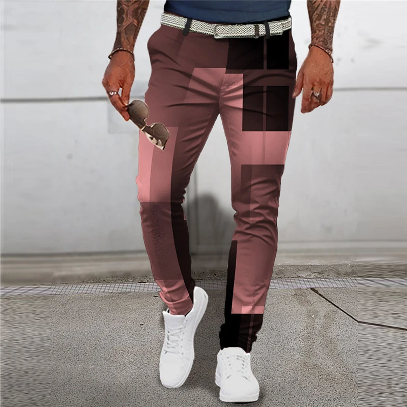 Spring/Summer Men's Comfortable Business Pants Plaid 3D Printed Fashion Casual Suit Pants Straight Leg Pants