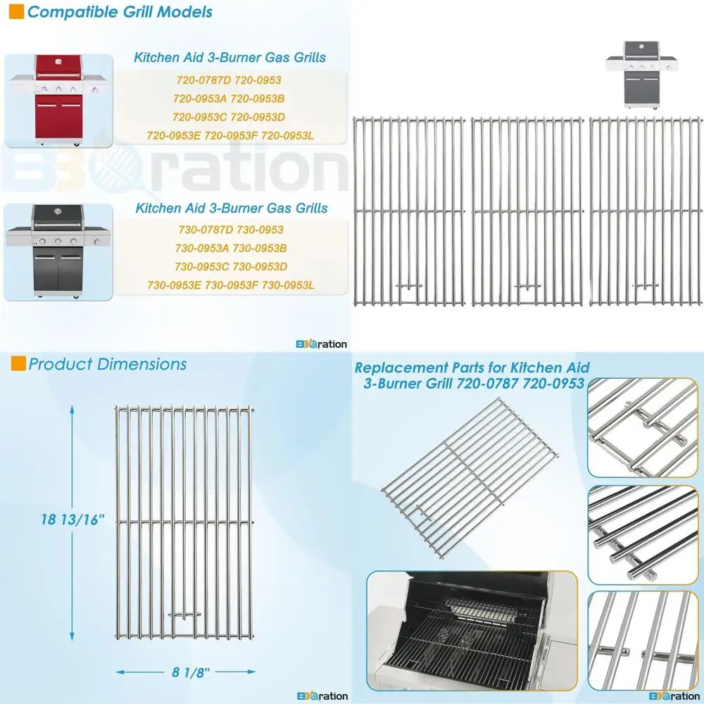 

Запасные части для гриля KitchenAid: 720-0787D, 720-0953, 730-0953, 720-0953L, 730-0787D — решетки для приготовления пищи, твердая нержавеющая сталь