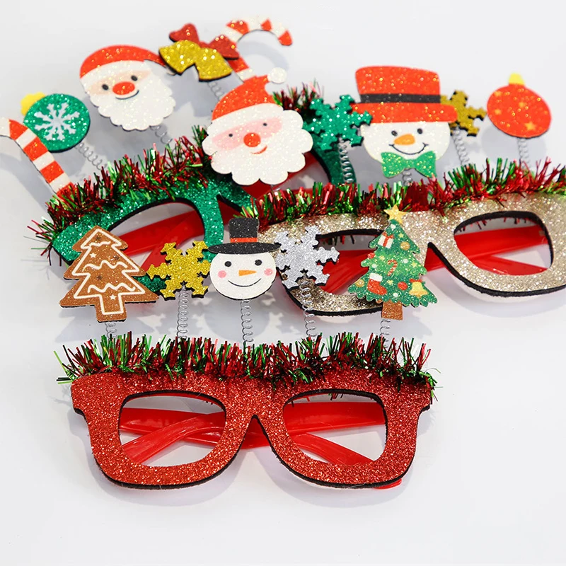 Christmas Cartoon Glasses, Festive Party Photo Props, Red And Green Striped Frames, Holiday Theme Decorations