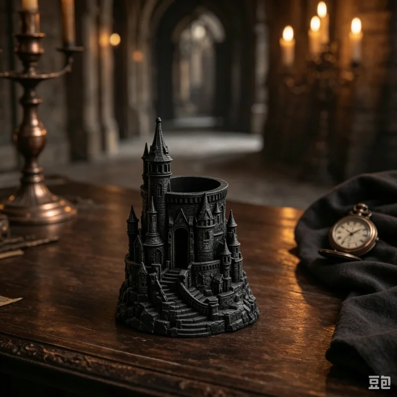 3D Printed Dark Castle Pen Holder, Plastic Wizard Castle Desktop Pencil Cup,Fantasy Home Office Tabletop Decor Storage Organizer
