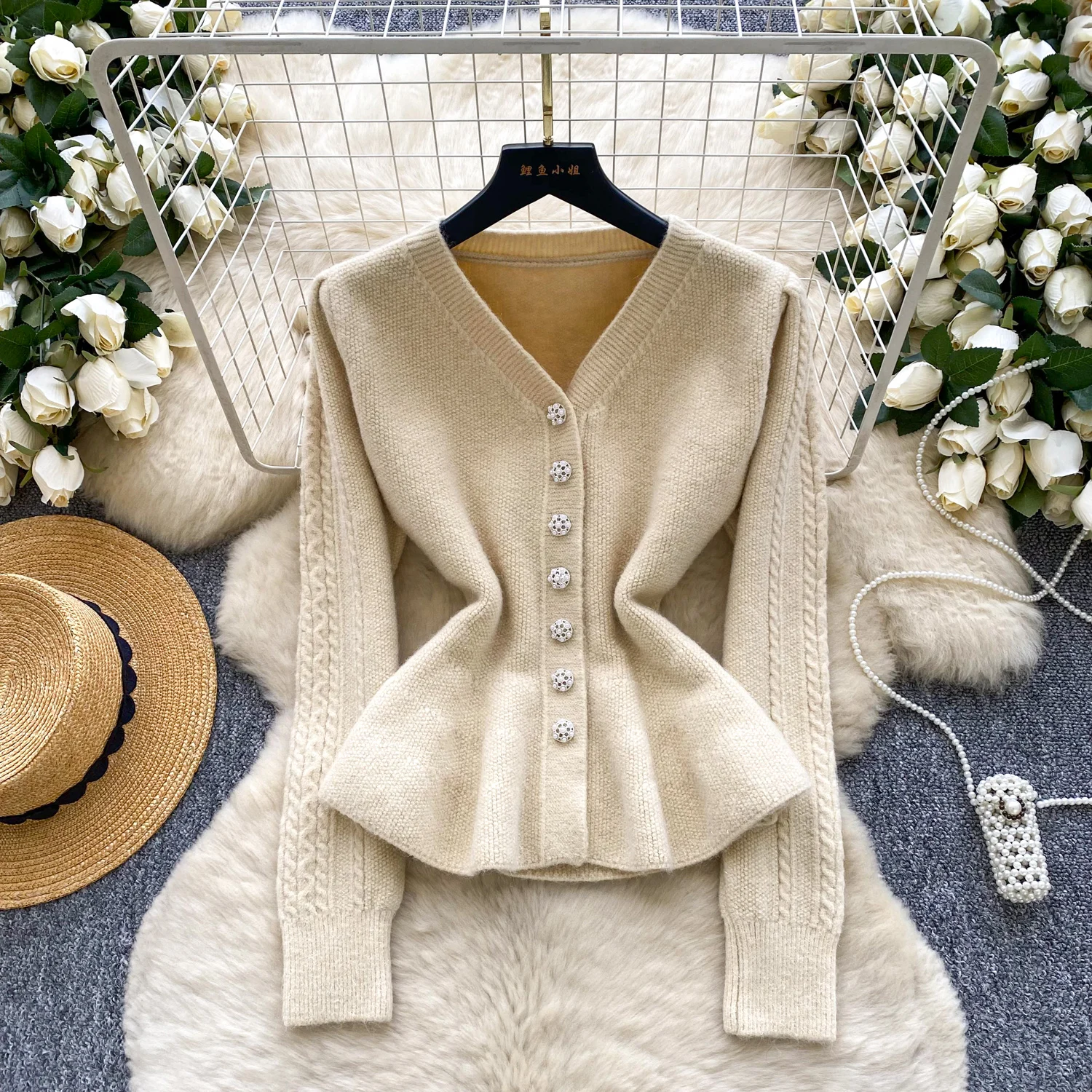 

Hotsweet Vintage Knit button Elegant Long Sleeve Chic Slim Top Korean Streetwear High Street Autumn T-Shirts