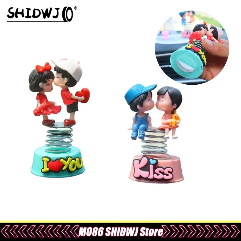 

Anime Couples For Car Ornament Spring Shaking Head Doll Auto Interior Decoration Pink Dashboard Figurine Accessories Gifts
