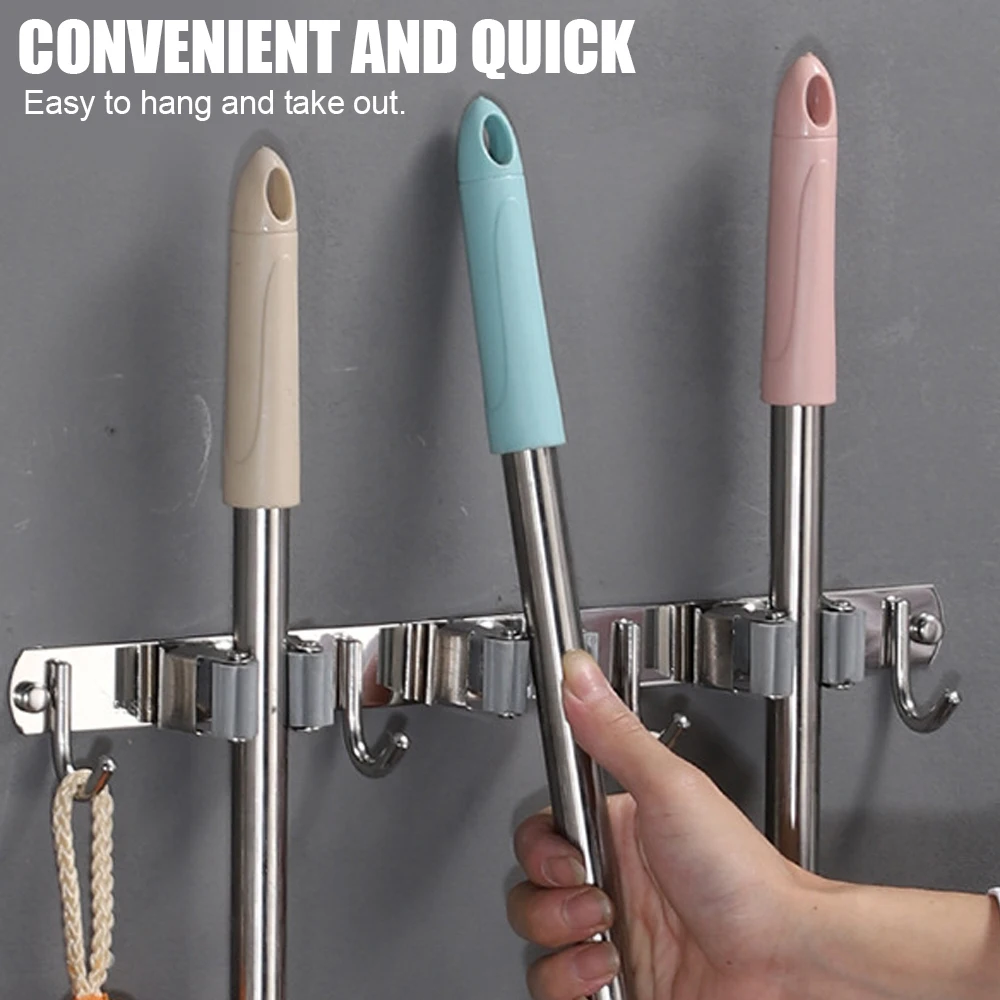 Mop Organizer Holder Wall Mounted Kitchen Bathroom Organization Accessories Towel Storage Hook Broom Hook Holder Stainless Steel