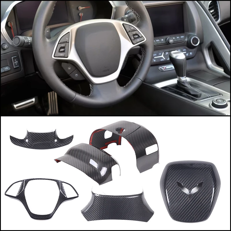 

Real Carbon Fiber Car Steering Wheel Decorative Panel Sticker Interior Accessories Suitable for Chevrolet Corvette C7 2014-2019