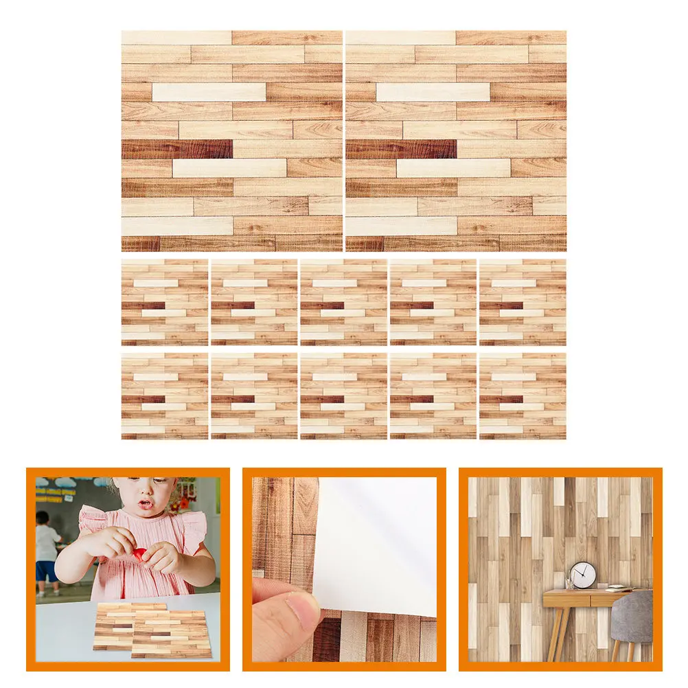 

12Pcs Simulation Wood Grain Floorboard Sheets Mini House Flooring Sticker DIY Decoration Background Wall Floor Stencil Tile