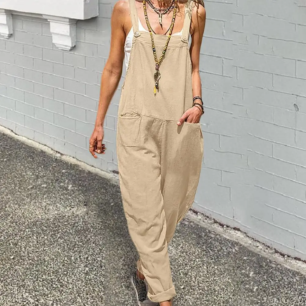 Soft Siamese Pants Cotton Linen Women Overalls Solid Color Summer Women Romper Overalls  Streetwear