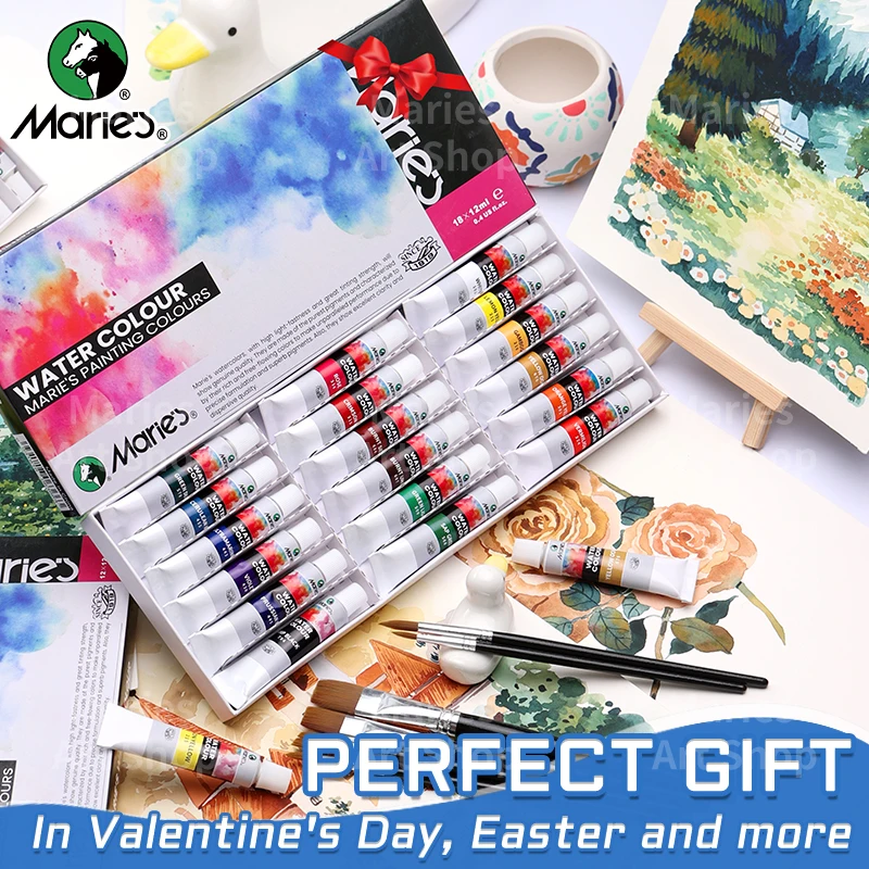 22pcs Marie's Watercolor Paint Set, 18 Colors, Rich Pigments,Professiona lArt Supplies for Artists,Hobbysists(12ml/0.41oz Each)