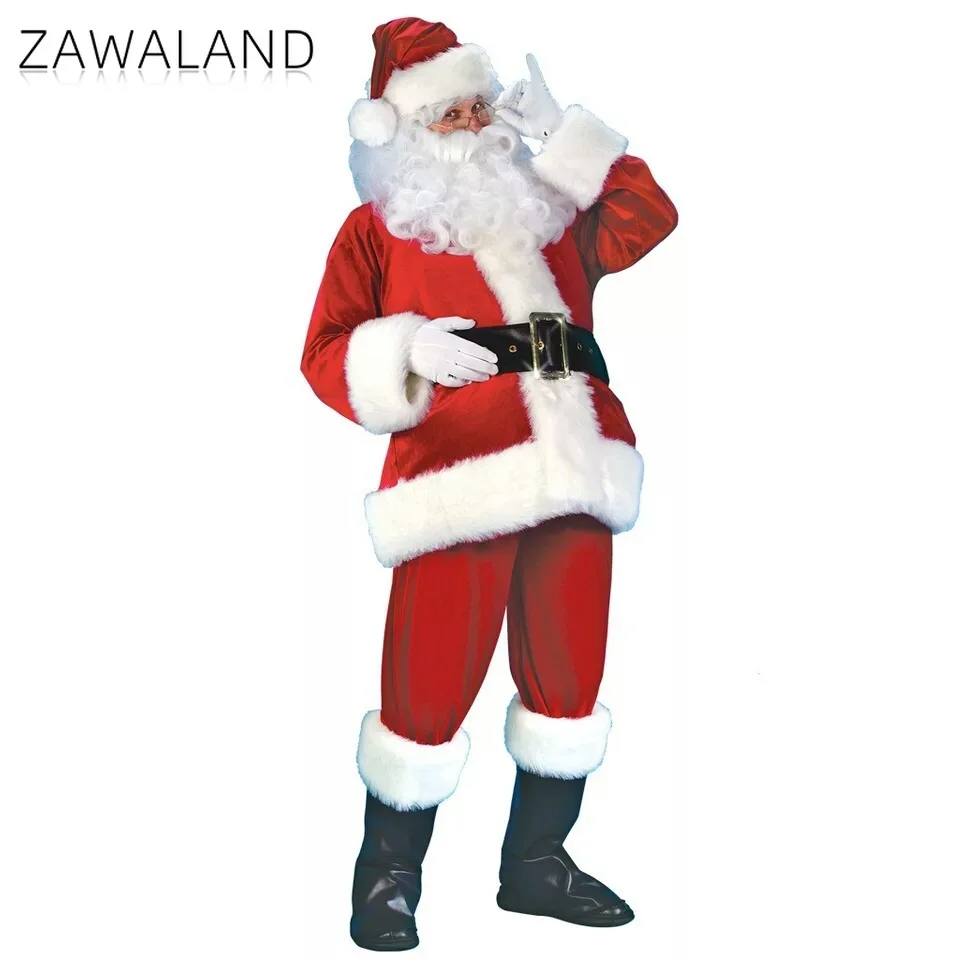 

Santa Claus Cosplay Costume Man Woman Red Velvet Full Set Clothes Merry Christmas Party Outfits Winter Festival Performance Suit