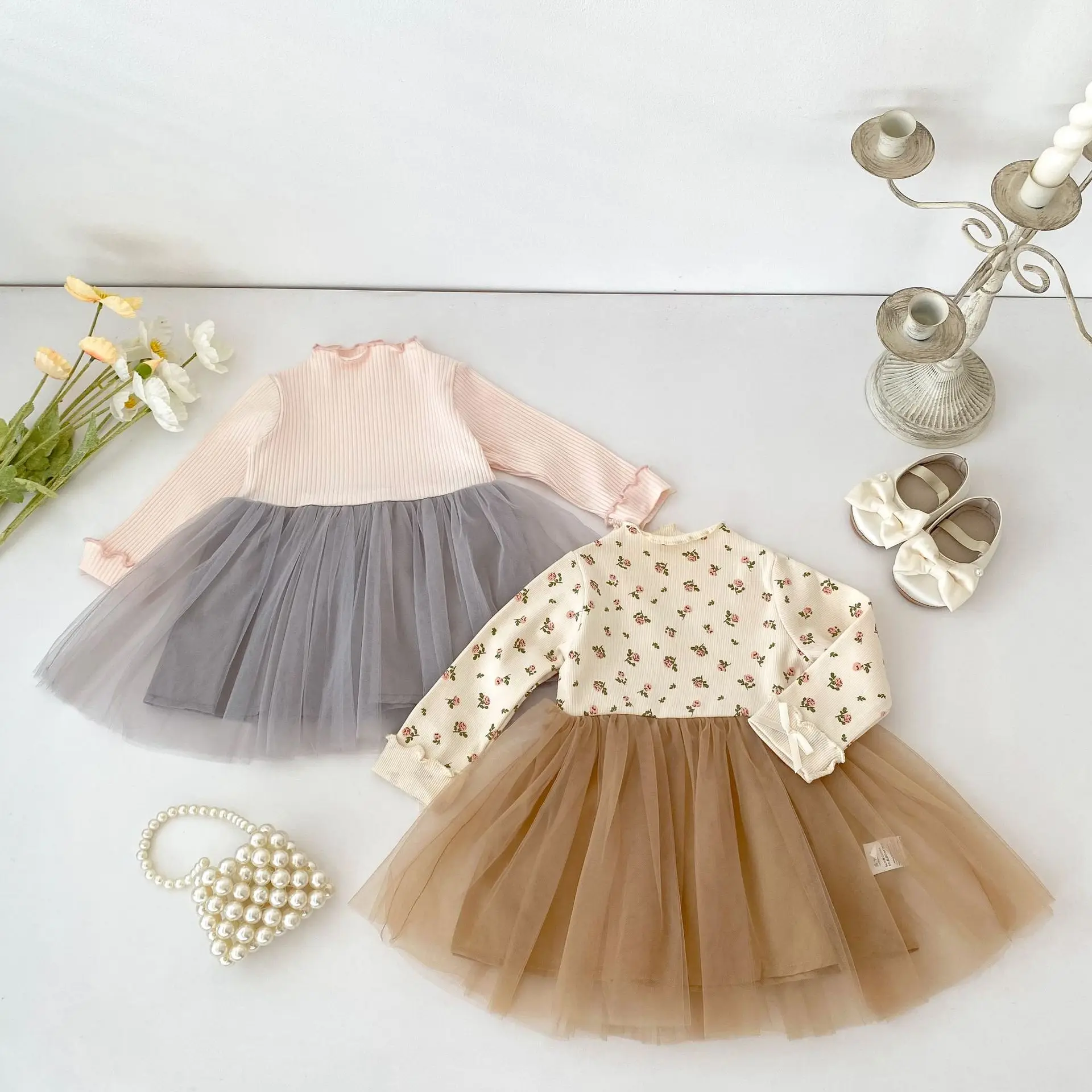 Spring and Autumn New Girl Baby Long Sleeve Pit Strip Splicing Western Style Versatile Dress