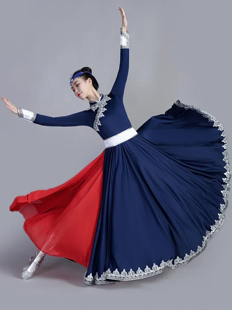 Mongolian Dance Costume Chinese Ethnic Style Adult Minority Costumes Woman  Tibetan Dance Dress  Practice Skirt Performance