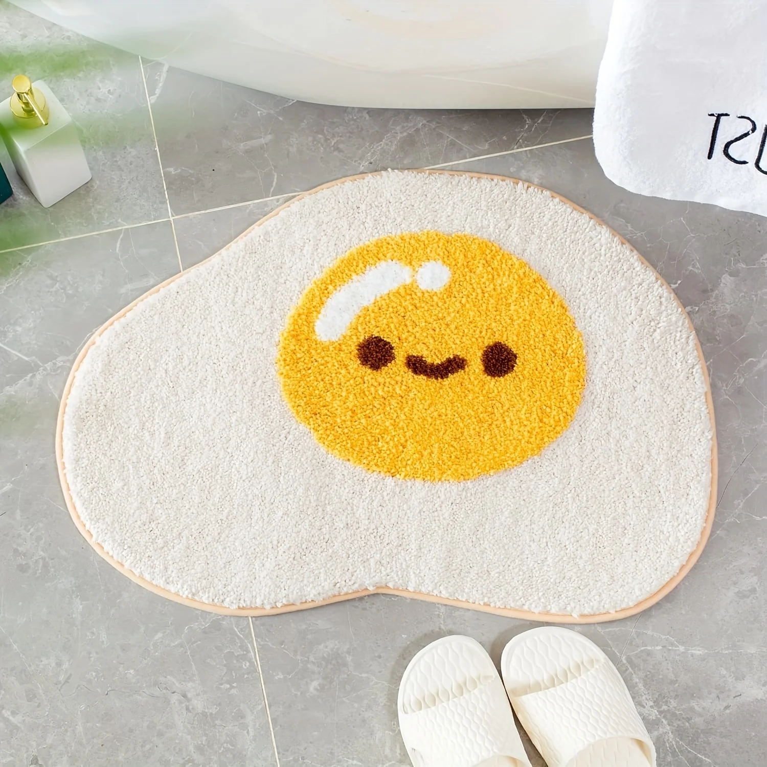 1pc Cute Egg Bathroom Mat, Absorbent & Quick-drying Kitchen Floor Carpet, Non-slip & Super Soft Entry Doorway Floor Rug, For Bat