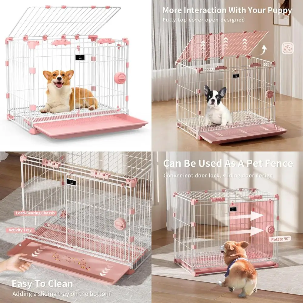 

Medium Size Metal Dog Crate - 30 Inch Indoor Wire Cage with Sliding Door and Removable Pan