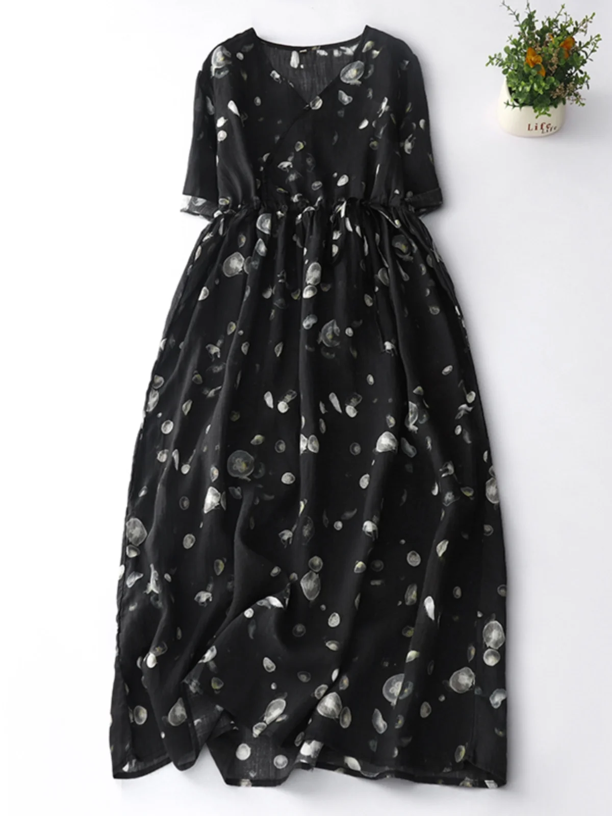 Nuevo Vestido de Cáñamo Estilo Chino hasta la Rodilla, Falda Floral de Aodón y Lino a la Moda para Mujer, Deado para Vera...