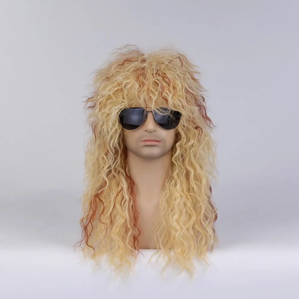 Men Mullet Wig Long Curly Hair Wig Kiss Wig Perfect for Halloween Cosplay DIY Themed Costume Party 80s Rocker Synthetic Wigs