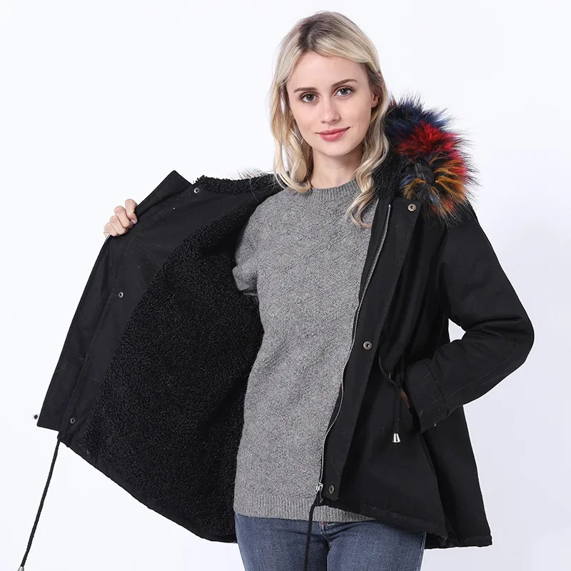 Coat Women Jacket Medium Length Fur Collar Loose and Fashionable Thickened Winter Style Overcoat