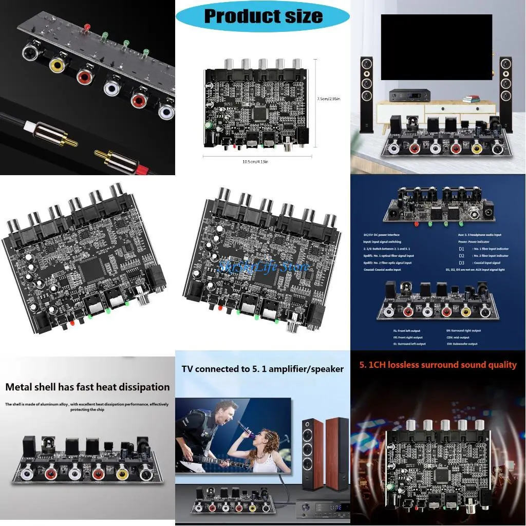 

E65E SPDIF Coaxial to Analog Sound Converter Decoders Producing 5.1 Channel or Stereo Output for Entertainment Systems