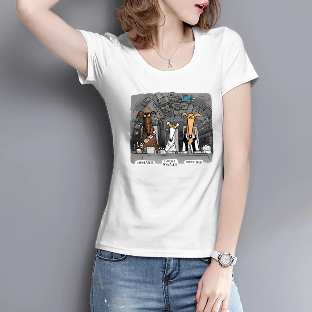 Hound Solo Tee Camiseta estampada de verano de alta calidad de lujo creativo para mujer, algodón informal suelto, manga corta con cuello redondo