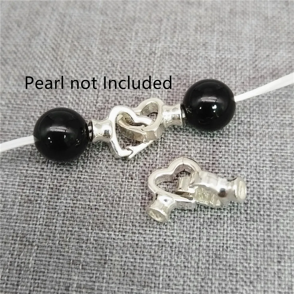 

2pcs of 925 Sterling Silver Heart Clip On Clasp Connectors Love Pearl Clasp for Bracelet Necklace