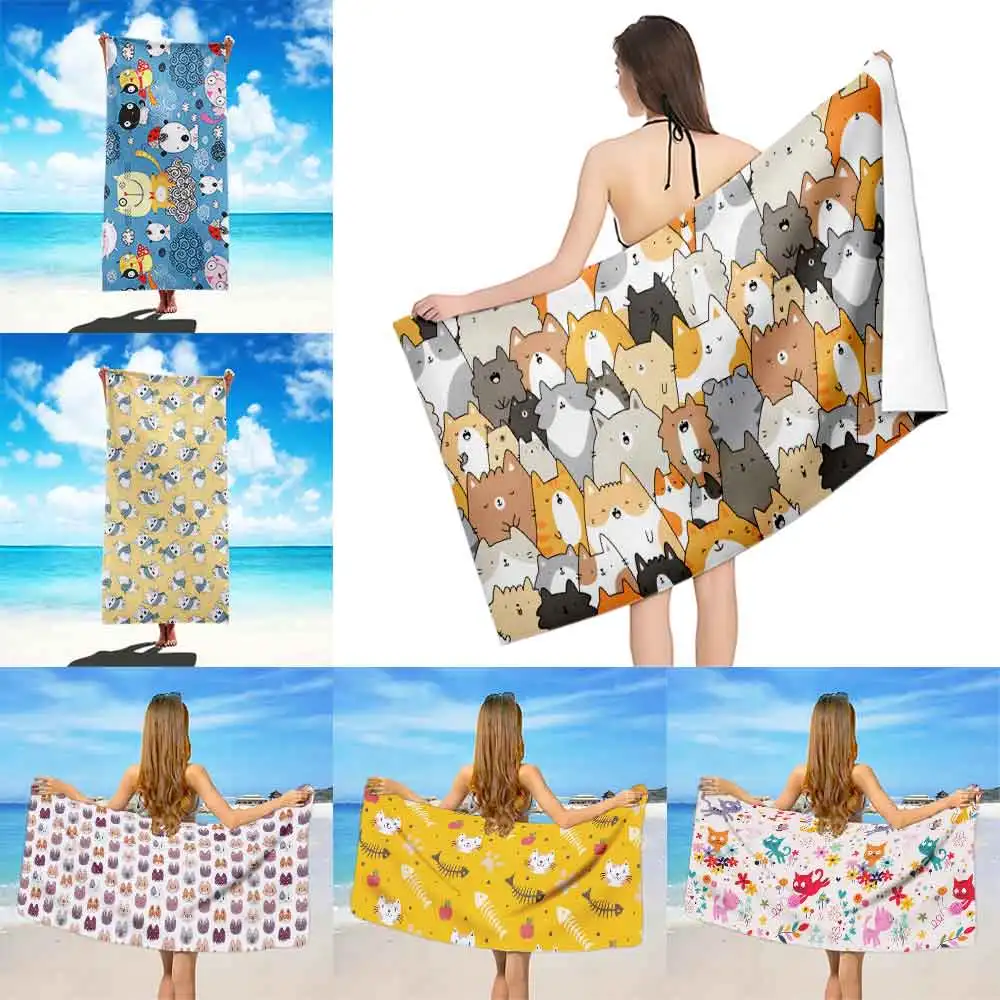 

Cartoon Cats Beach Towel Microfiber Sand Free Quick Dry Soft Sandproof Pool Towels Gift for Women Travel Gym Shower Camping