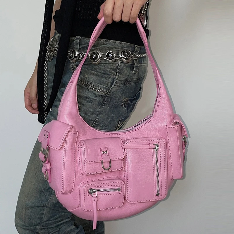 Imagem -04 - Moto & Biker Y2k Meia Lua Bolsas para Mulheres Designer de Luxo Bolsas Bolsas 2023 Novas em Alta Qualidade pu Múltiplos Bolsos Zíper Axilas Ombro Chegada Rápida